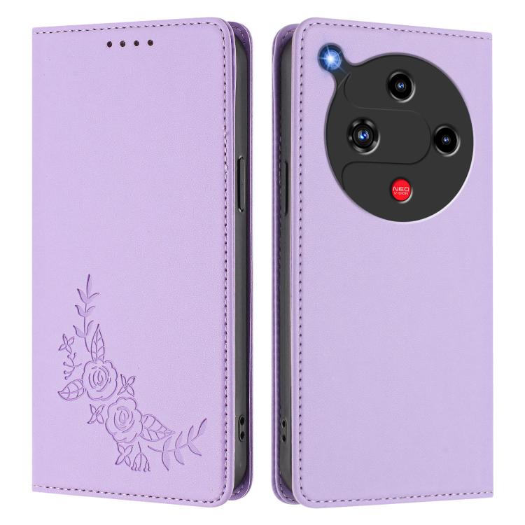 For ZTE nubia Focus 2 5G Peony Embossed Magnetic RFID Vegan Leather Phone Case