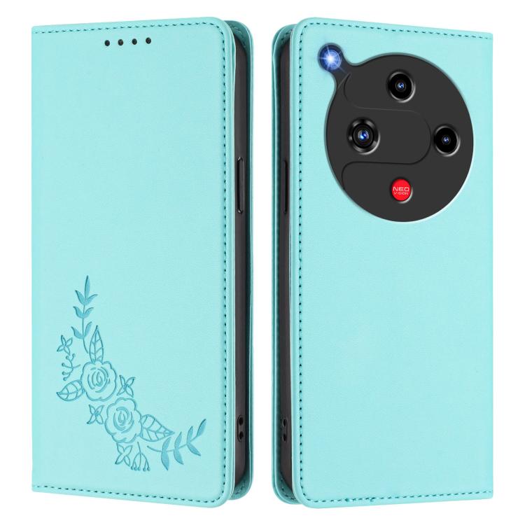 For ZTE nubia Focus 2 5G Peony Embossed Magnetic RFID Vegan Leather Phone Case