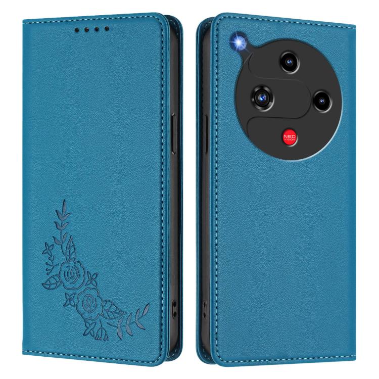 For ZTE nubia Focus 2 5G Peony Embossed Magnetic RFID Vegan Leather Phone Case