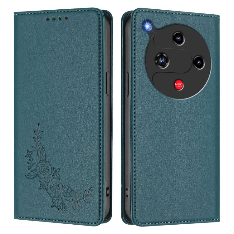 For ZTE nubia Focus 2 5G Peony Embossed Magnetic RFID Vegan Leather Phone Case