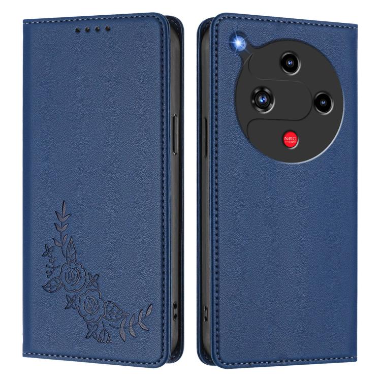 For ZTE nubia Focus 2 5G Peony Embossed Magnetic RFID Vegan Leather Phone Case
