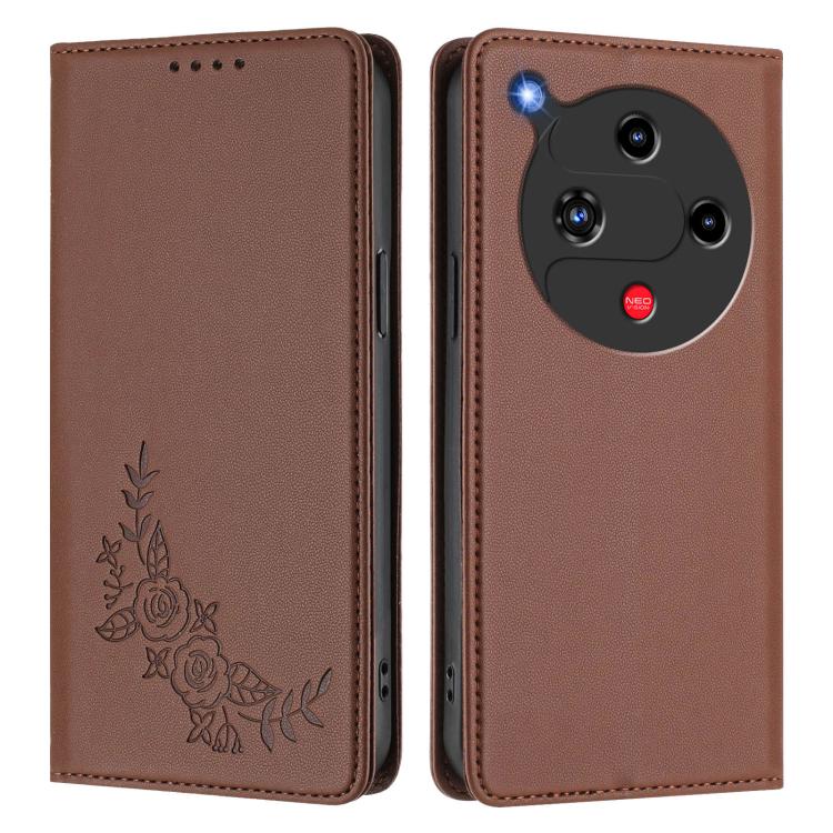 For ZTE nubia Focus 2 5G Peony Embossed Magnetic RFID Vegan Leather Phone Case