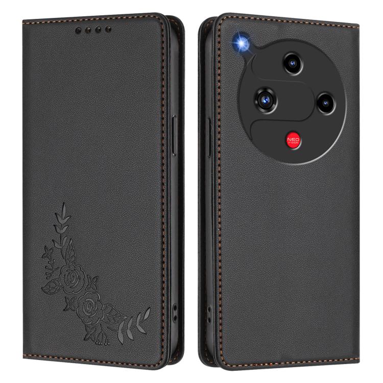 For ZTE nubia Focus 2 5G Peony Embossed Magnetic RFID Vegan Leather Phone Case
