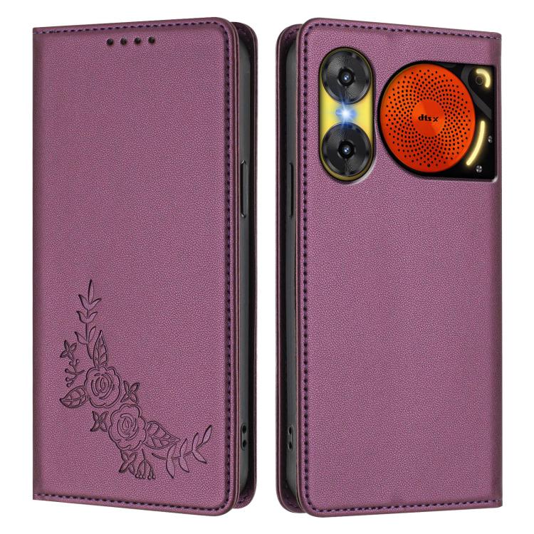 For ZTE nubia Music 2 Peony Embossed Magnetic RFID Vegan Leather Phone Case