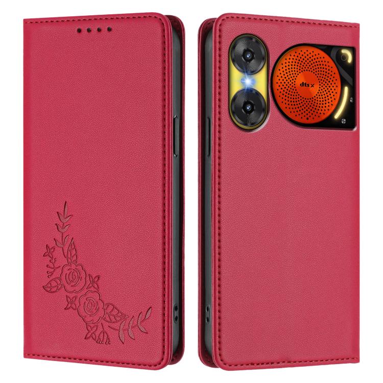 For ZTE nubia Music 2 Peony Embossed Magnetic RFID Vegan Leather Phone Case