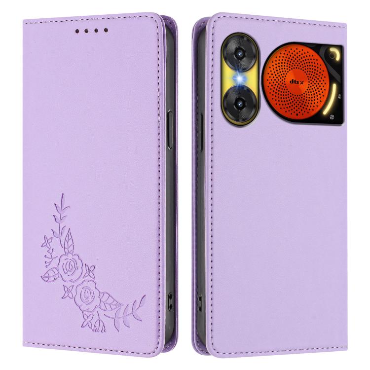 For ZTE nubia Music 2 Peony Embossed Magnetic RFID Vegan Leather Phone Case