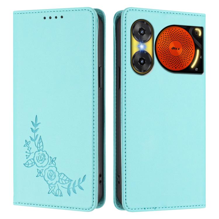 For ZTE nubia Music 2 Peony Embossed Magnetic RFID Vegan Leather Phone Case