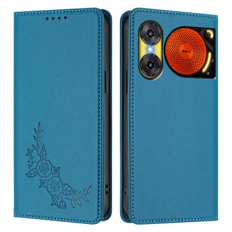 For ZTE nubia Music 2 Peony Embossed Magnetic RFID Vegan Leather Phone Case