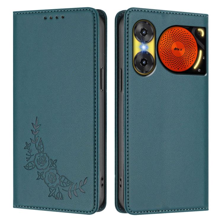 For ZTE nubia Music 2 Peony Embossed Magnetic RFID Vegan Leather Phone Case