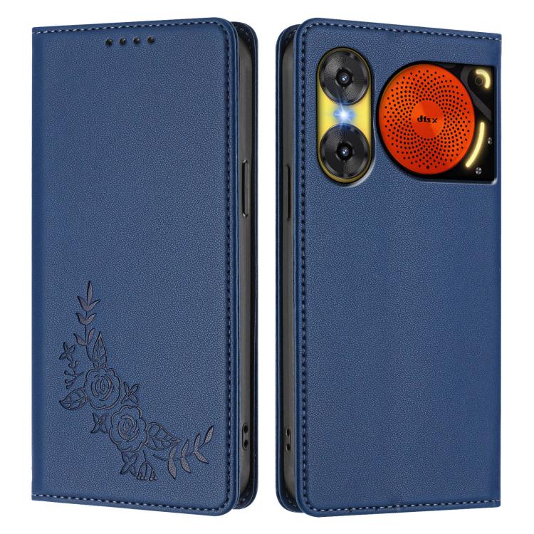 For ZTE nubia Music 2 Peony Embossed Magnetic RFID Vegan Leather Phone Case