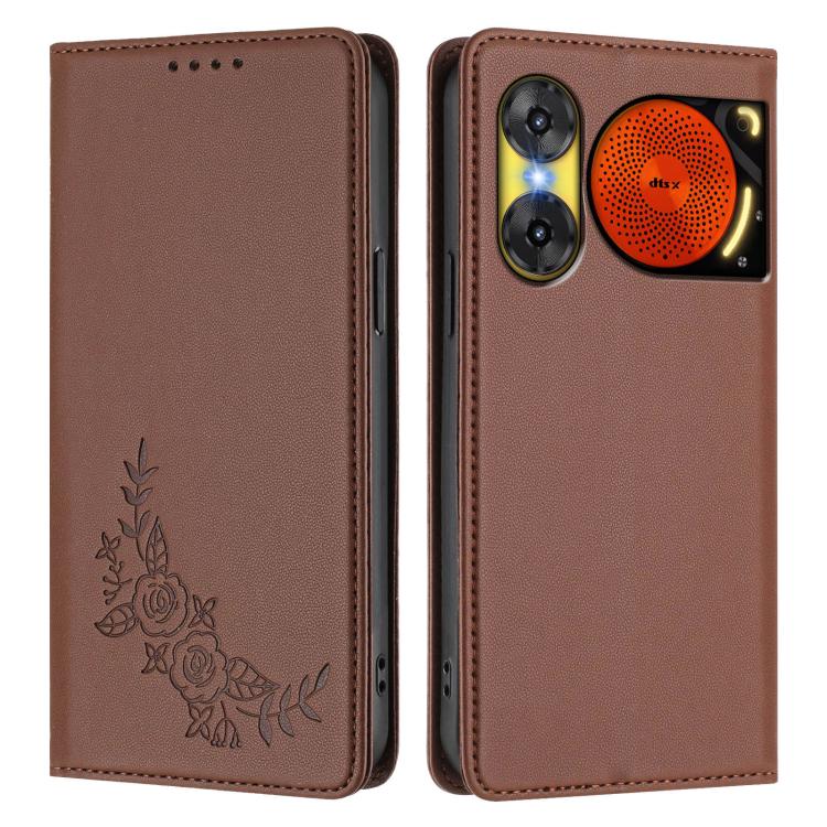 For ZTE nubia Music 2 Peony Embossed Magnetic RFID Vegan Leather Phone Case