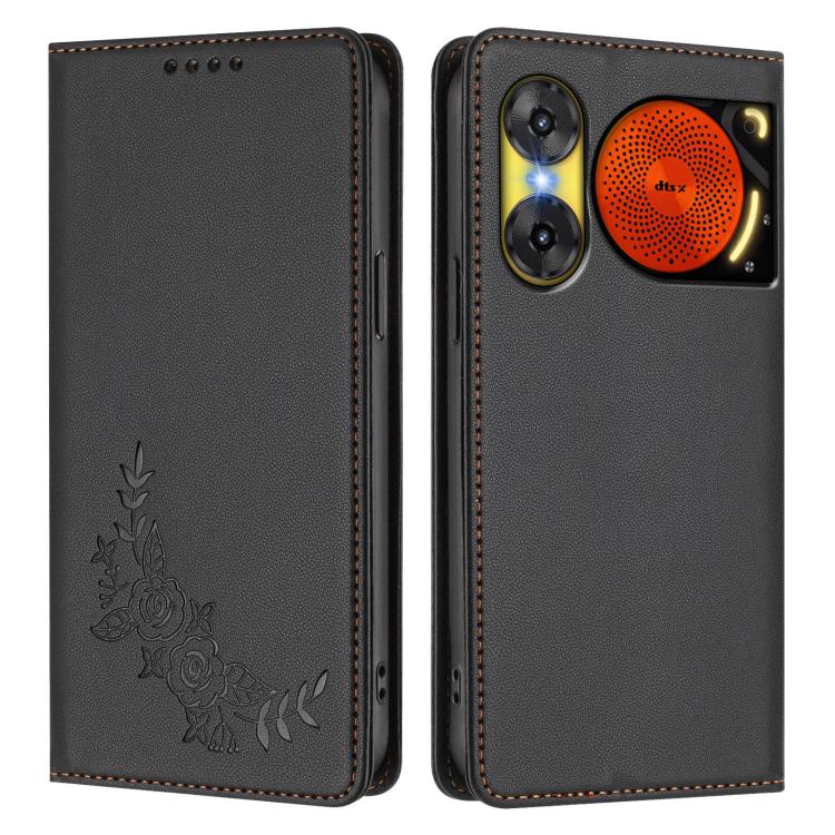 For ZTE nubia Music 2 Peony Embossed Magnetic RFID Vegan Leather Phone Case