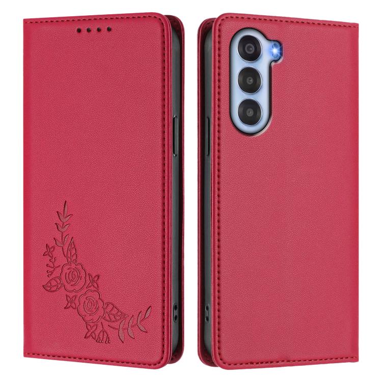 For ZTE nubia S 5G A403ZT Peony Embossed Magnetic RFID Vegan Leather Phone Case