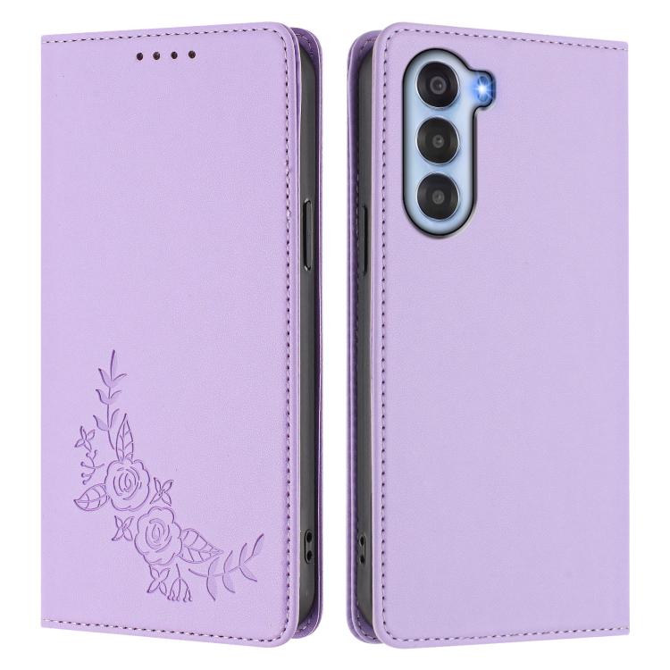 For ZTE nubia S 5G A403ZT Peony Embossed Magnetic RFID Vegan Leather Phone Case