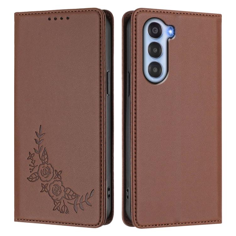 For ZTE nubia S 5G A403ZT Peony Embossed Magnetic RFID Vegan Leather Phone Case