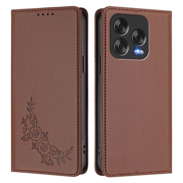 For ZTE Blade V70 Vita / nubia V70 Design Peony Embossed Magnetic RFID Vegan Leather Phone Case
