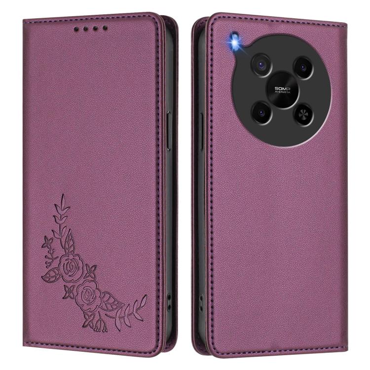 For ZTE Blade V70 Max Peony Embossed Magnetic RFID Vegan Leather Phone Case