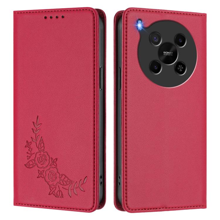 For ZTE Blade V70 Max Peony Embossed Magnetic RFID Vegan Leather Phone Case