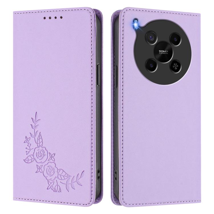For ZTE Blade V70 Max Peony Embossed Magnetic RFID Vegan Leather Phone Case