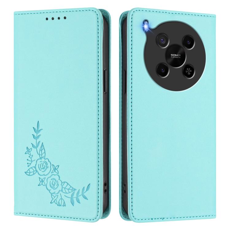 For ZTE Blade V70 Max Peony Embossed Magnetic RFID Vegan Leather Phone Case