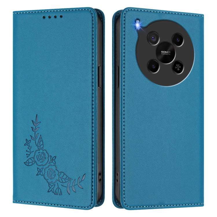 For ZTE Blade V70 Max Peony Embossed Magnetic RFID Vegan Leather Phone Case