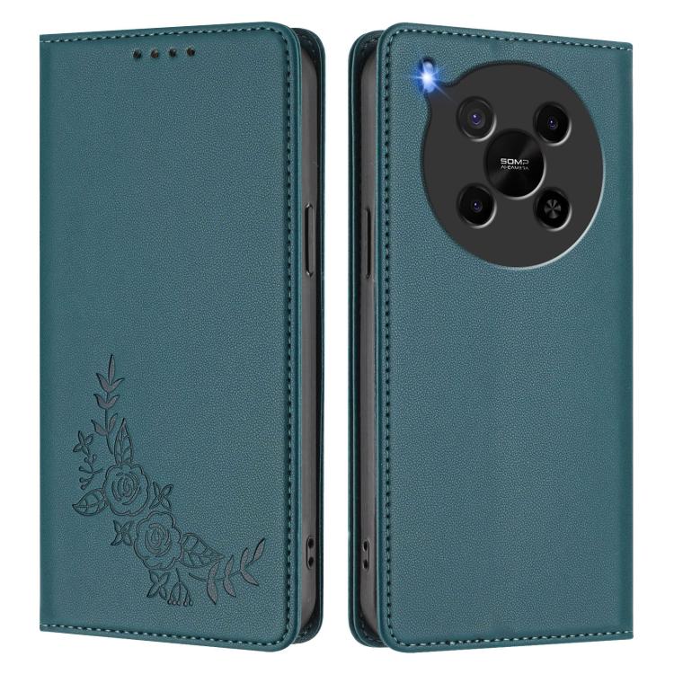 For ZTE Blade V70 Max Peony Embossed Magnetic RFID Vegan Leather Phone Case