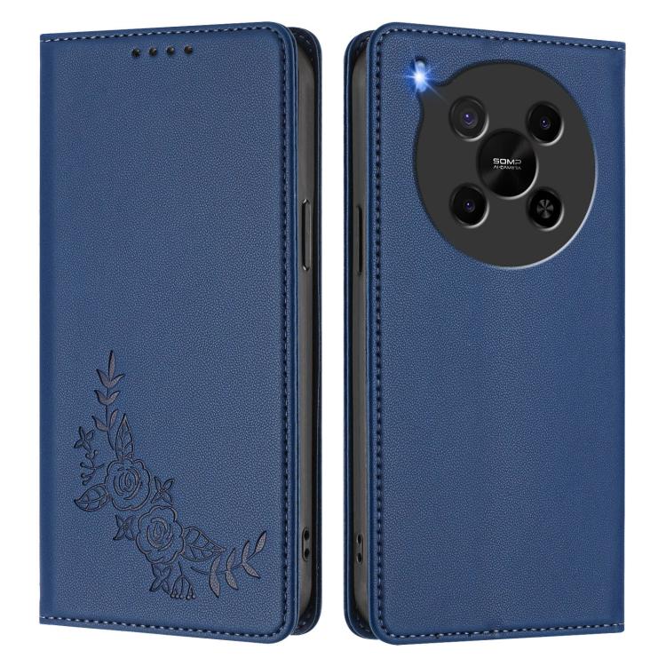 For ZTE Blade V70 Max Peony Embossed Magnetic RFID Vegan Leather Phone Case