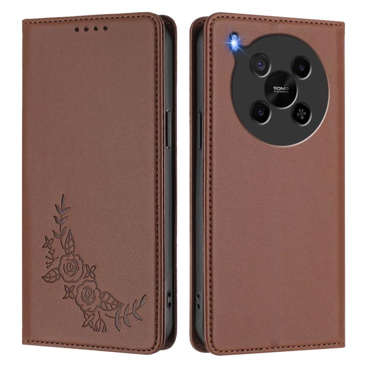 For ZTE Blade V70 Max Peony Embossed Magnetic RFID Vegan Leather Phone Case