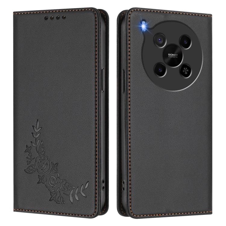 For ZTE Blade V70 Max Peony Embossed Magnetic RFID Vegan Leather Phone Case
