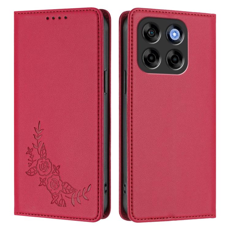 For ZTE Blade V70 Peony Embossed Magnetic RFID Vegan Leather Phone Case