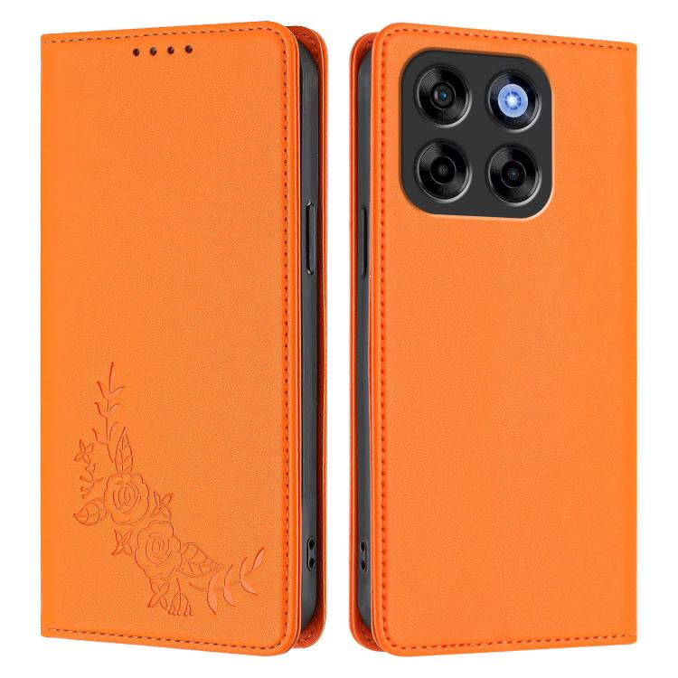 For ZTE Blade V70 Peony Embossed Magnetic RFID Vegan Leather Phone Case