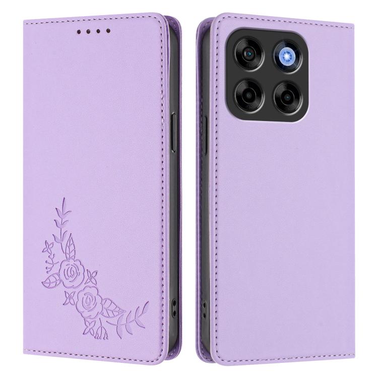 For ZTE Blade V70 Peony Embossed Magnetic RFID Vegan Leather Phone Case