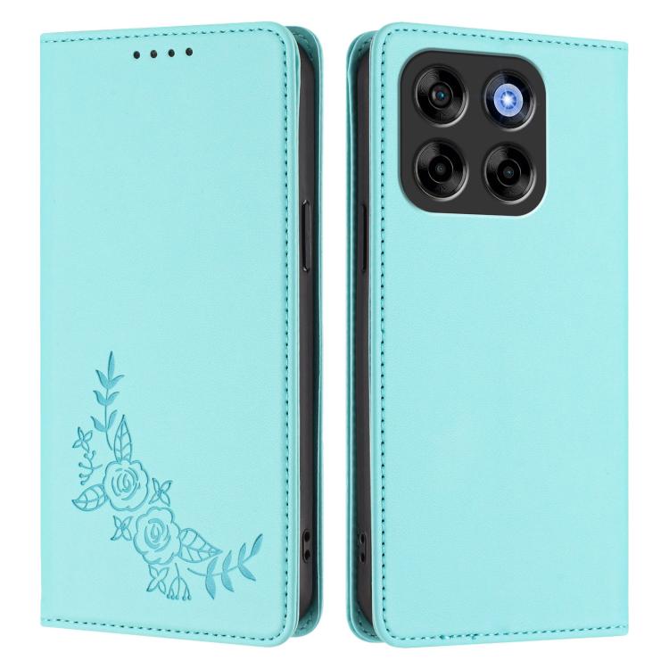 For ZTE Blade V70 Peony Embossed Magnetic RFID Vegan Leather Phone Case