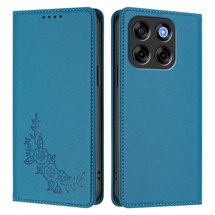 For ZTE Blade V70 Peony Embossed Magnetic RFID Vegan Leather Phone Case