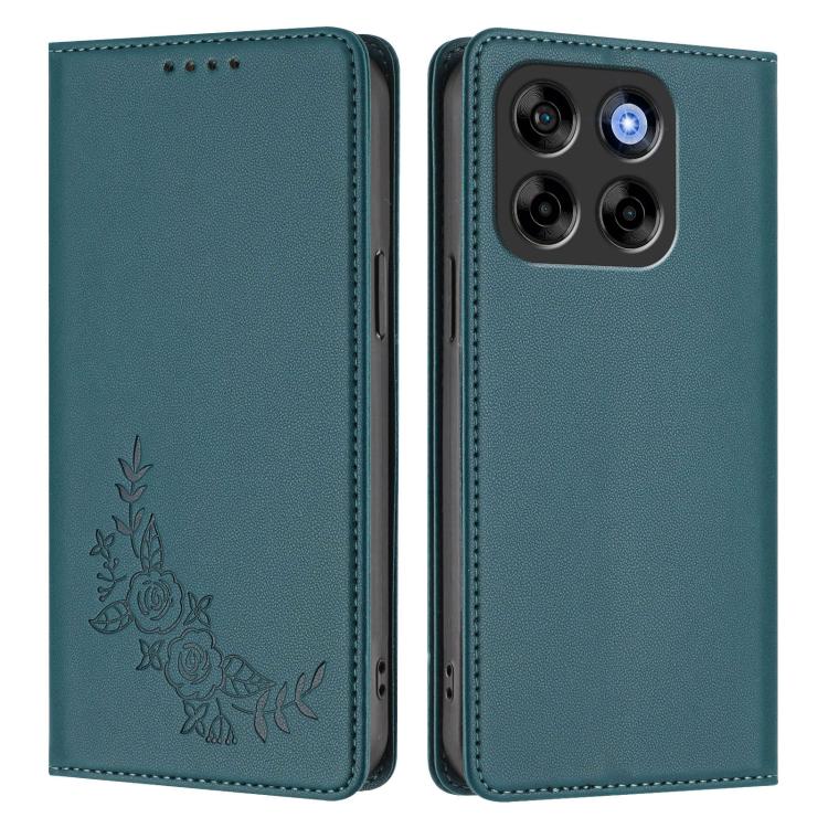 For ZTE Blade V70 Peony Embossed Magnetic RFID Vegan Leather Phone Case