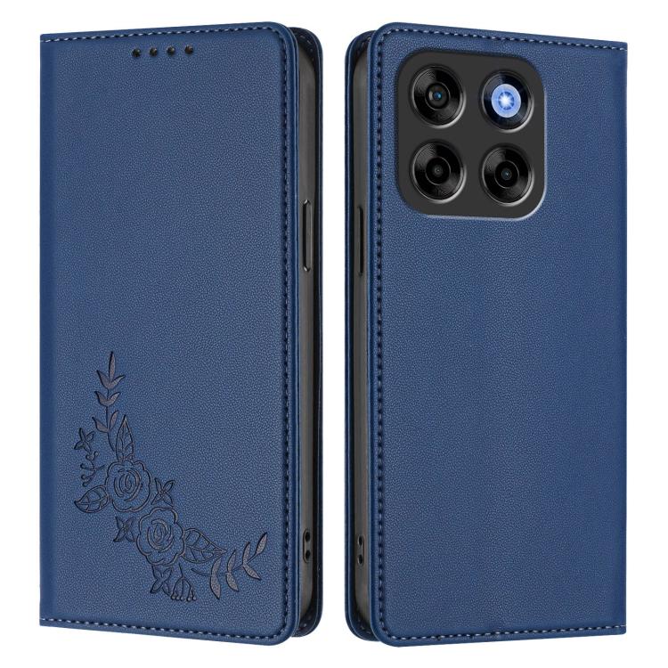 For ZTE Blade V70 Peony Embossed Magnetic RFID Vegan Leather Phone Case