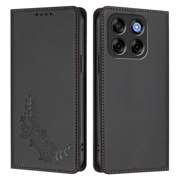 For ZTE Blade V70 Peony Embossed Magnetic RFID Vegan Leather Phone Case