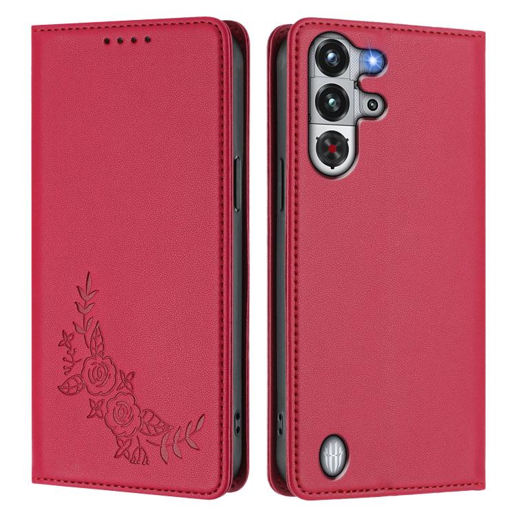 For ZTE nubia RedMagic 10 Pro / 10 Pro+ Peony Embossed Magnetic RFID Vegan Leather Phone Case