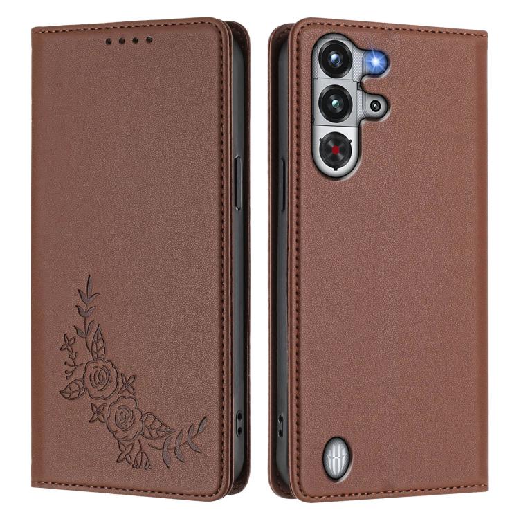 For ZTE nubia RedMagic 10 Pro / 10 Pro+ Peony Embossed Magnetic RFID Vegan Leather Phone Case