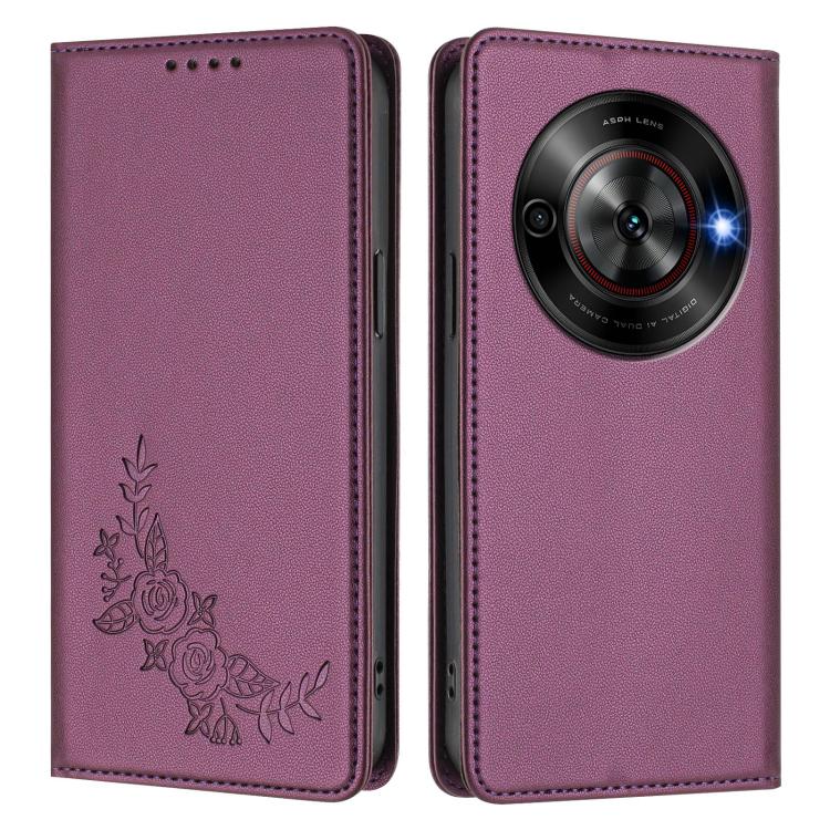 For ZTE Blade A75 5G / nubia Focus 5G Peony Embossed Magnetic RFID Vegan Leather Phone Case