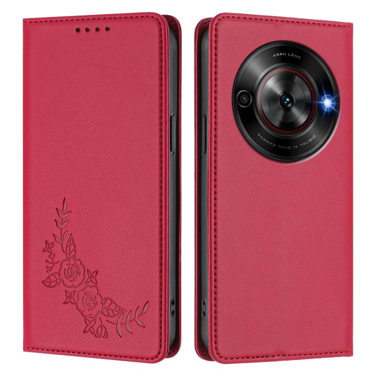 For ZTE Blade A75 5G / nubia Focus 5G Peony Embossed Magnetic RFID Vegan Leather Phone Case