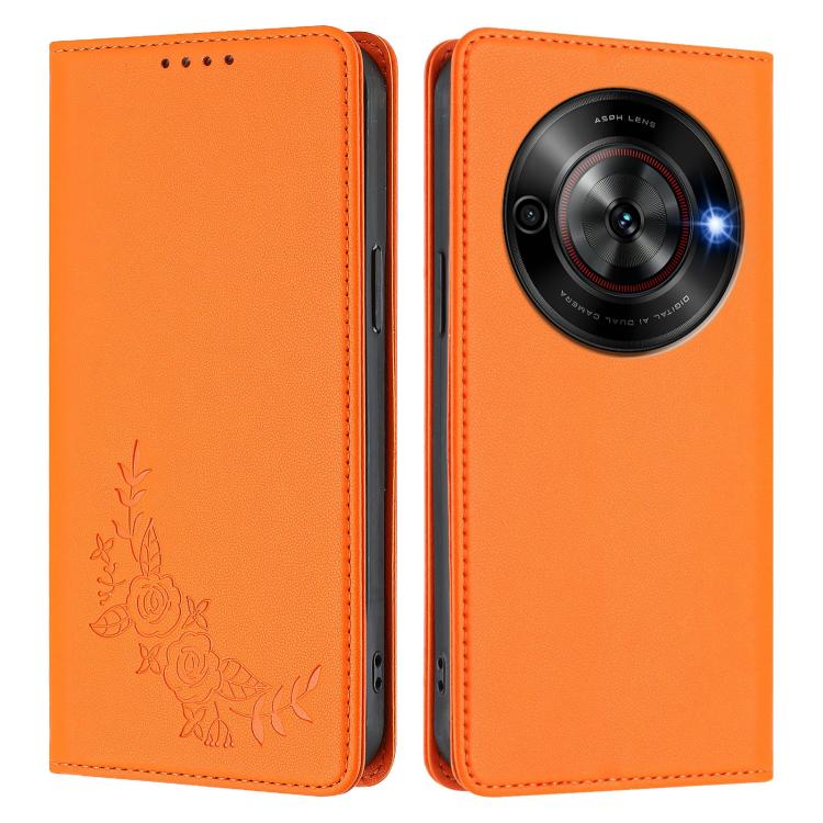 For ZTE Blade A75 5G / nubia Focus 5G Peony Embossed Magnetic RFID Vegan Leather Phone Case