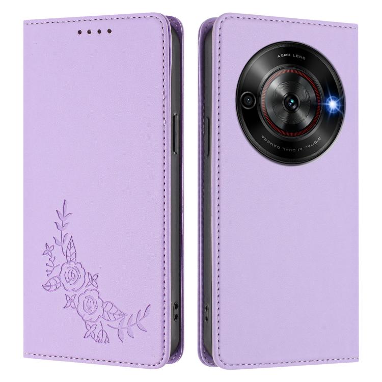 For ZTE Blade A75 5G / nubia Focus 5G Peony Embossed Magnetic RFID Vegan Leather Phone Case