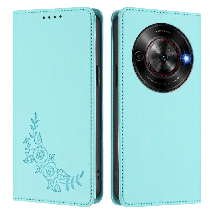 For ZTE Blade A75 5G / nubia Focus 5G Peony Embossed Magnetic RFID Vegan Leather Phone Case