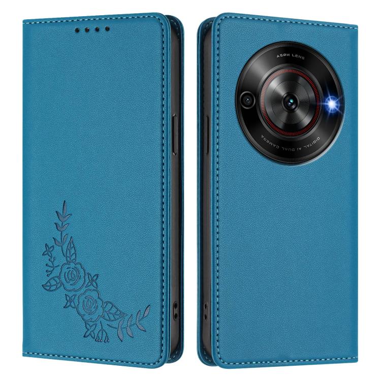 For ZTE Blade A75 5G / nubia Focus 5G Peony Embossed Magnetic RFID Vegan Leather Phone Case