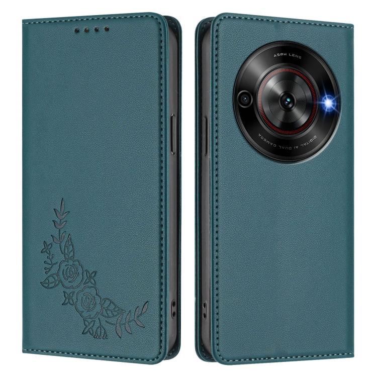 For ZTE Blade A75 5G / nubia Focus 5G Peony Embossed Magnetic RFID Vegan Leather Phone Case