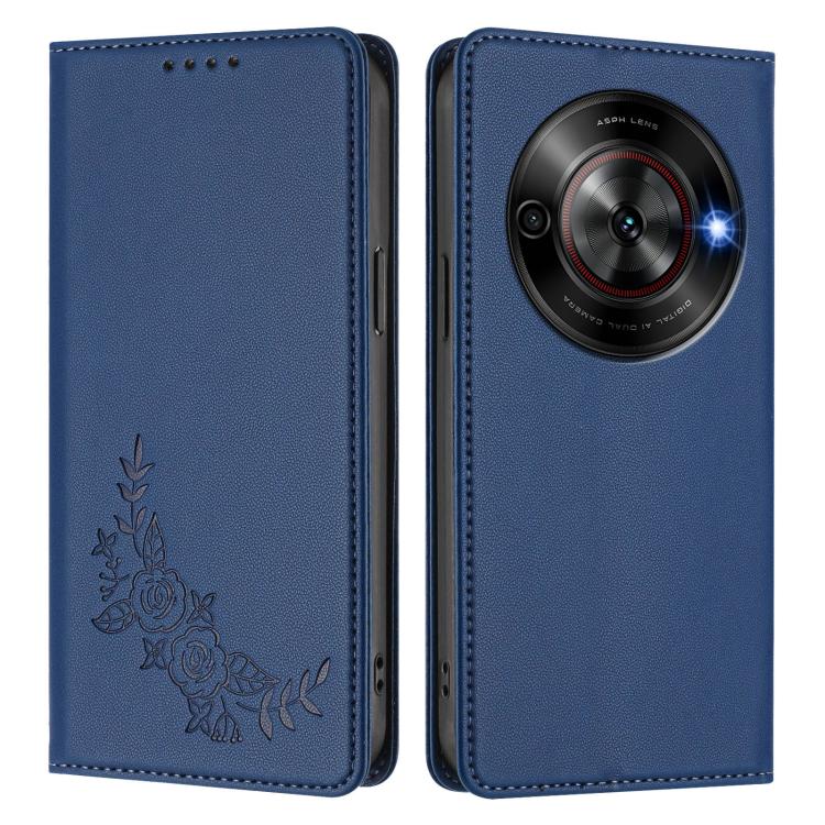 For ZTE Blade A75 5G / nubia Focus 5G Peony Embossed Magnetic RFID Vegan Leather Phone Case