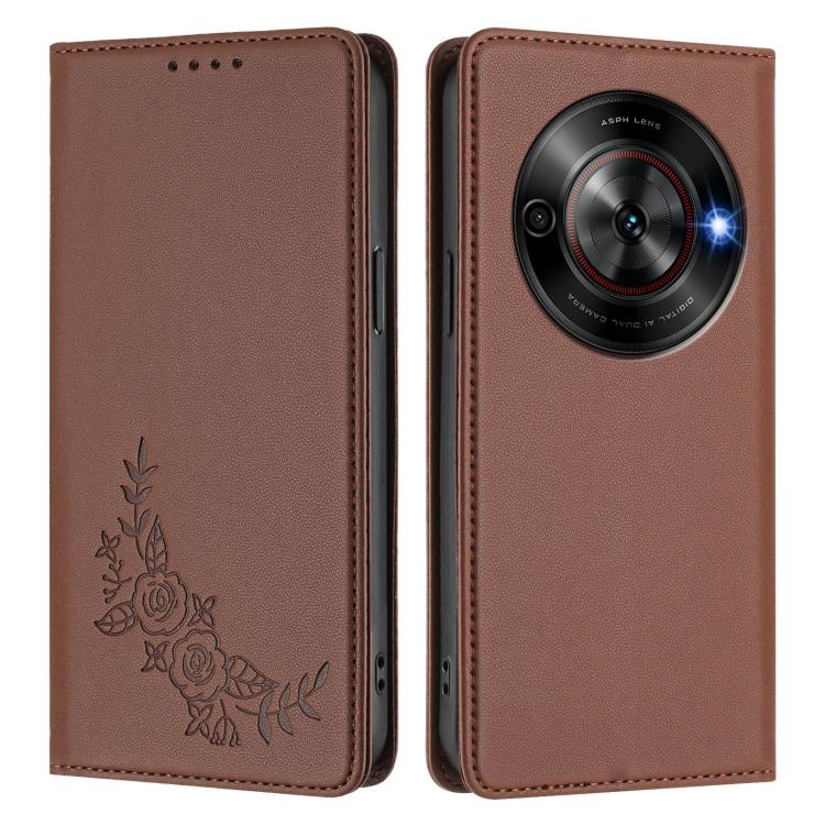For ZTE Blade A75 5G / nubia Focus 5G Peony Embossed Magnetic RFID Vegan Leather Phone Case