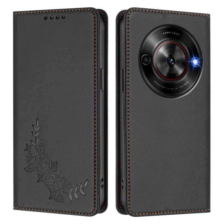 For ZTE Blade A75 5G / nubia Focus 5G Peony Embossed Magnetic RFID Vegan Leather Phone Case