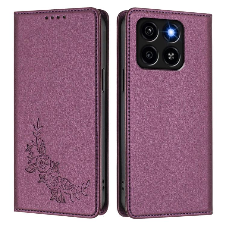 For ZTE Blade A35 / A55 Peony Embossed Magnetic RFID Vegan Leather Phone Case